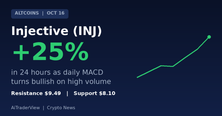 Injective INJ rises 25% in 24 hours after a bullish daily MACD crossover