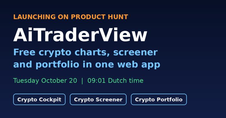 AiTraderView launches on Product Hunt on October 20: free crypto charts, screener and portfolio