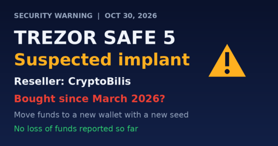Trezor Safe 5 suspected hardware implant sold via CryptoBilis