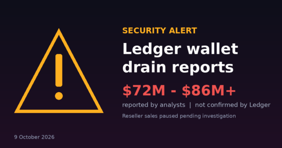 Security alert graphic: reported Ledger wallet drains, October 2026